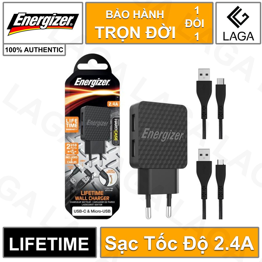 Energizer 3.4A 2USB kèm cáp Lightning-AC2CEULLIM
