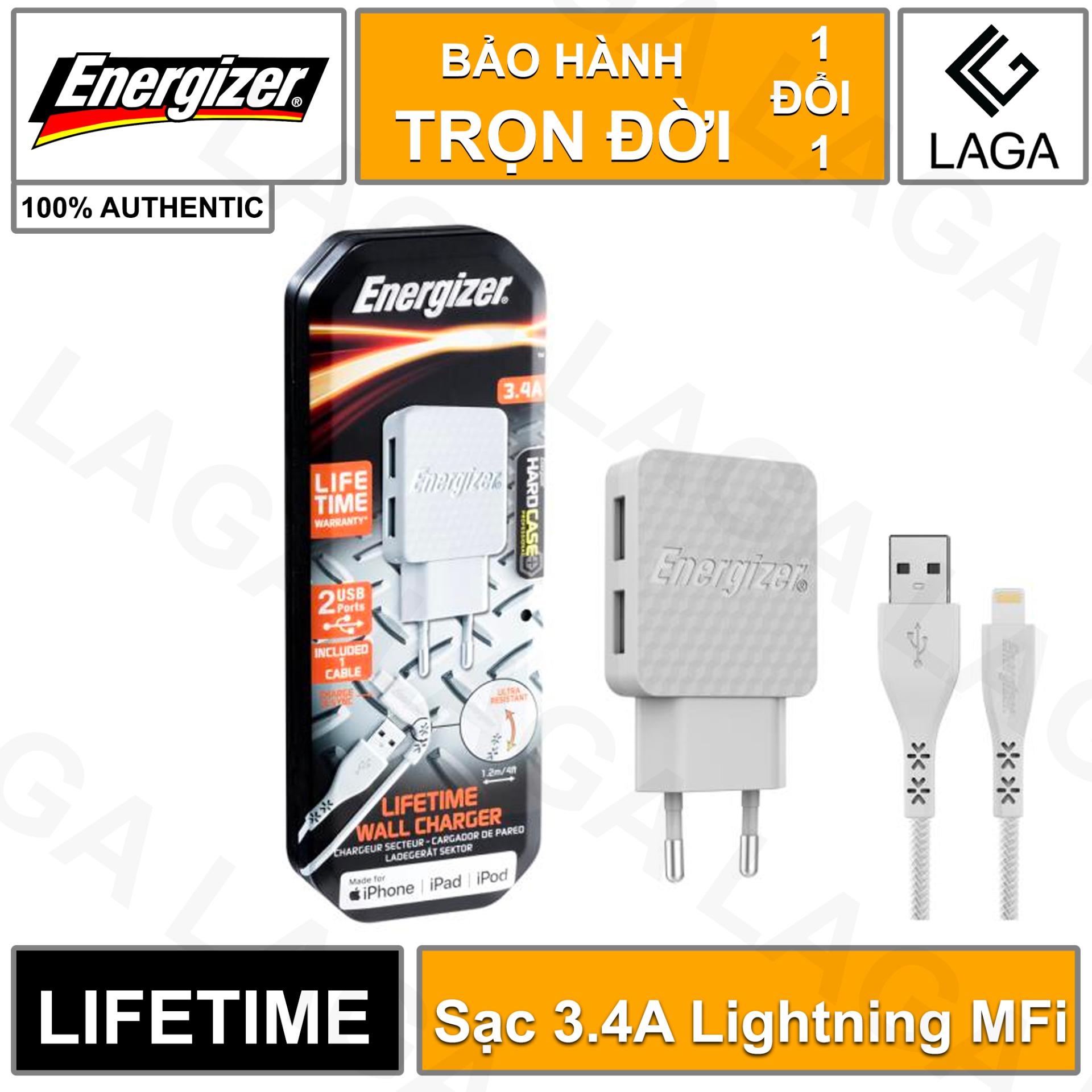 Energizer 3.4A 2USB kèm cáp Lightning-AC2CEULLIM