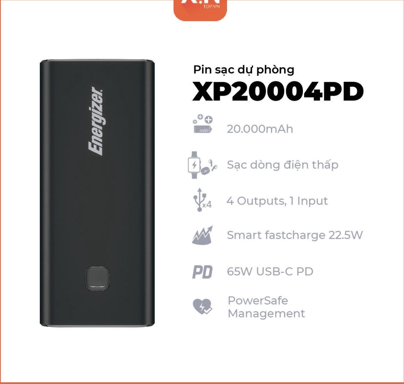Pin sạc dự phòng Energizer 20,000mAh - XP20004PD