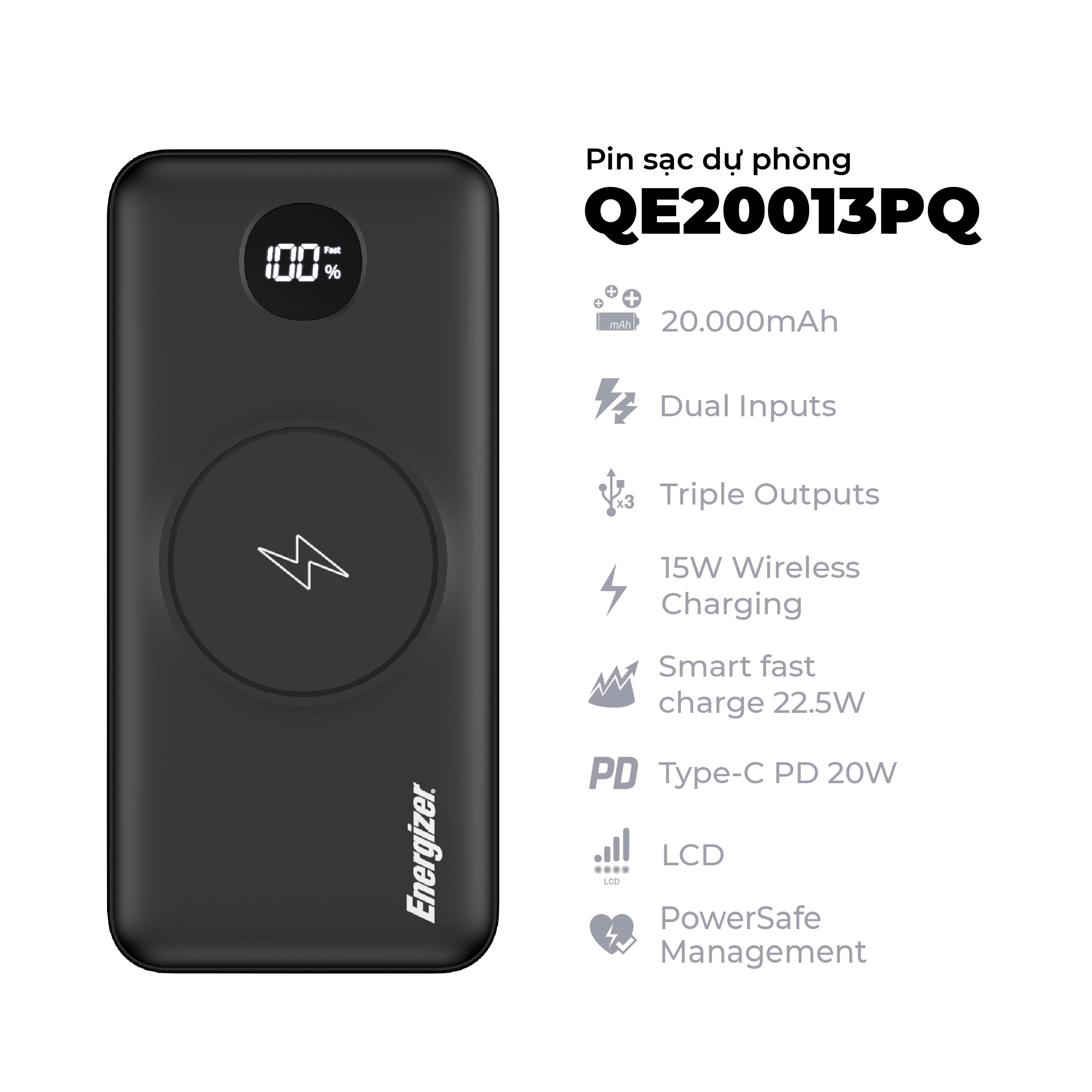 Pin sạc dự phòng Energizer 20,000mAh - QE20013PQ