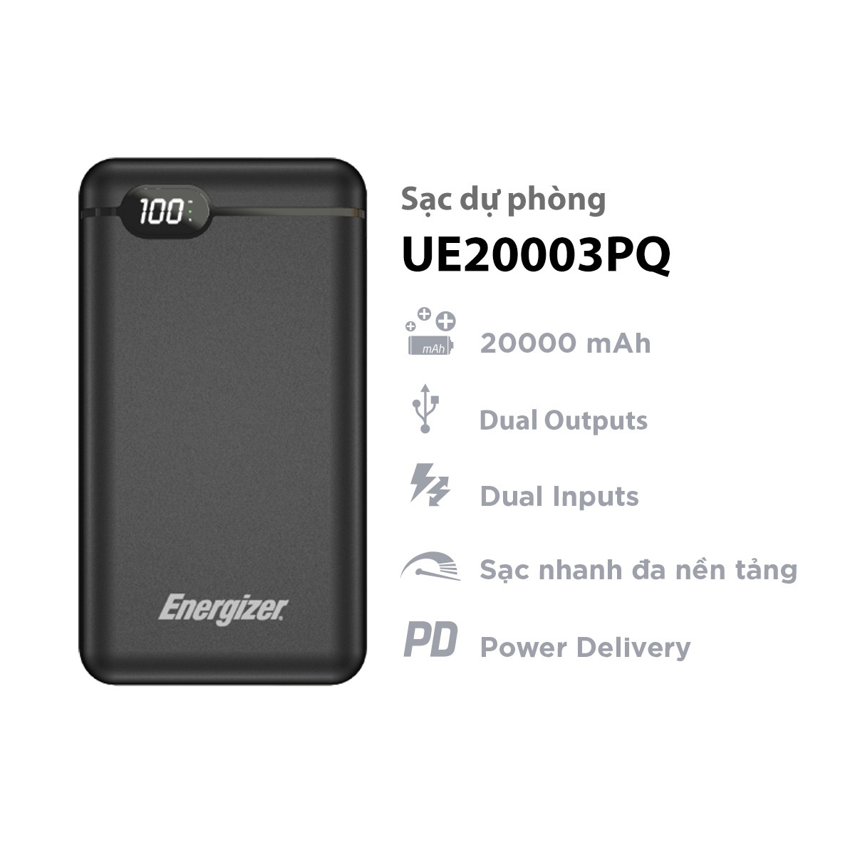 Pin sạc dự phòng Energizer 20,000mAh Li-Polymer - UE20003PQ